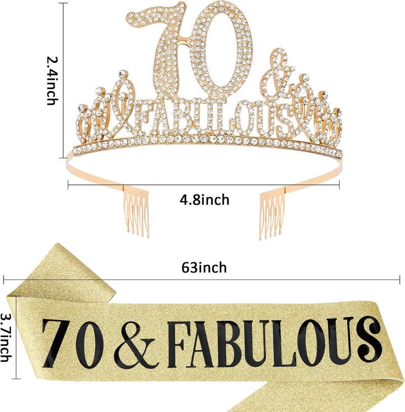 Hapdoo 70th Birthday Decorations for Women, 70th Birthday Sash and Tiara, Happy 70 and Fabulous Decorations Birthday Crown for Women - Image 3